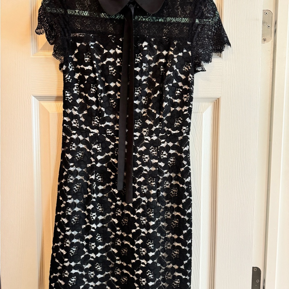 Kensie Black and White Midi Dress with Flutter Sleeves